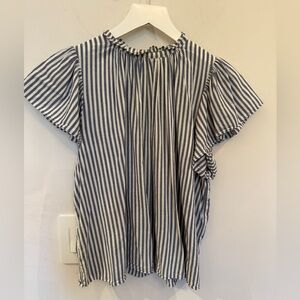 Striped Blue and White Trovata Birds of Paradiso Carla Top, XS